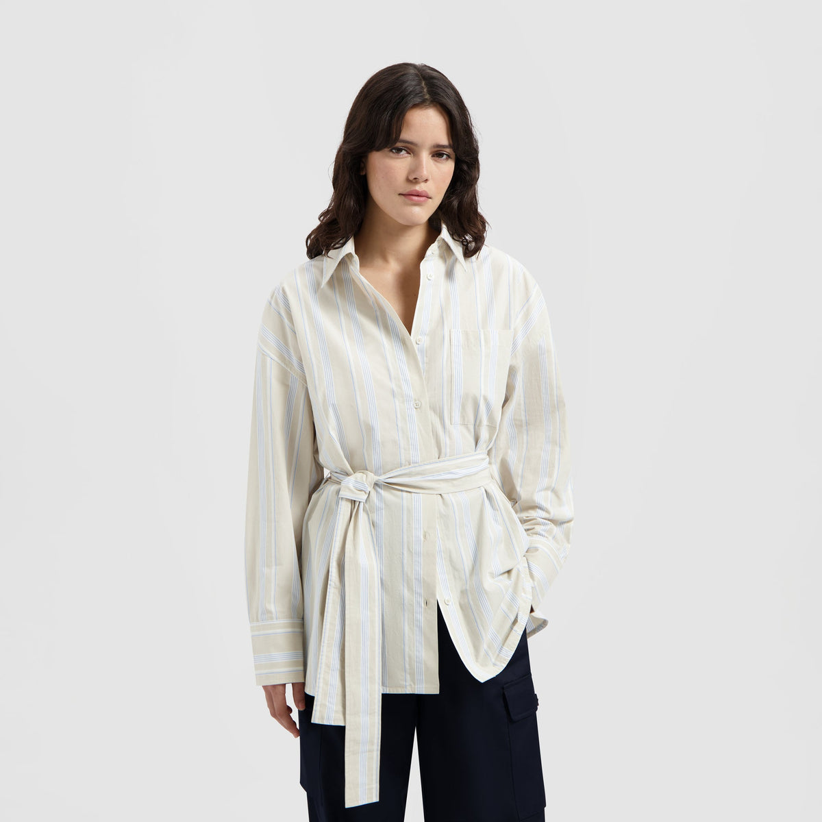 STRIPE TIE SHIRT LS | BLUE STRIPE