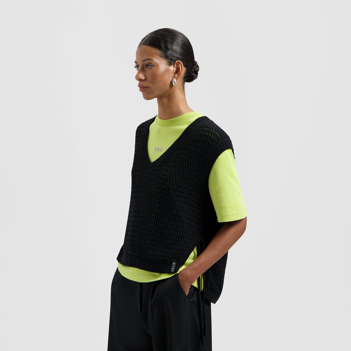 OPEN KNIT VEST | BLACK