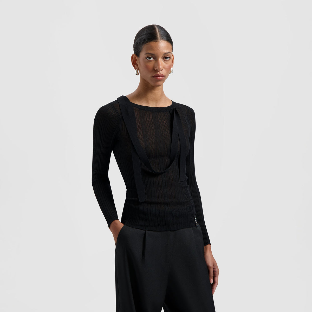 ADJUSTABLE TIE KNIT TOP | BLACK