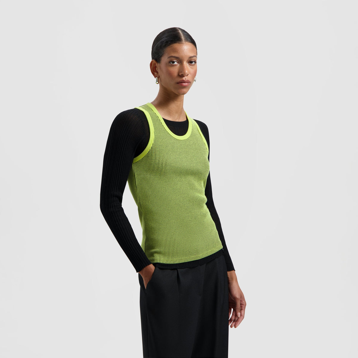 RETRO LOGO RIBBED TANK TOP | PEAR
