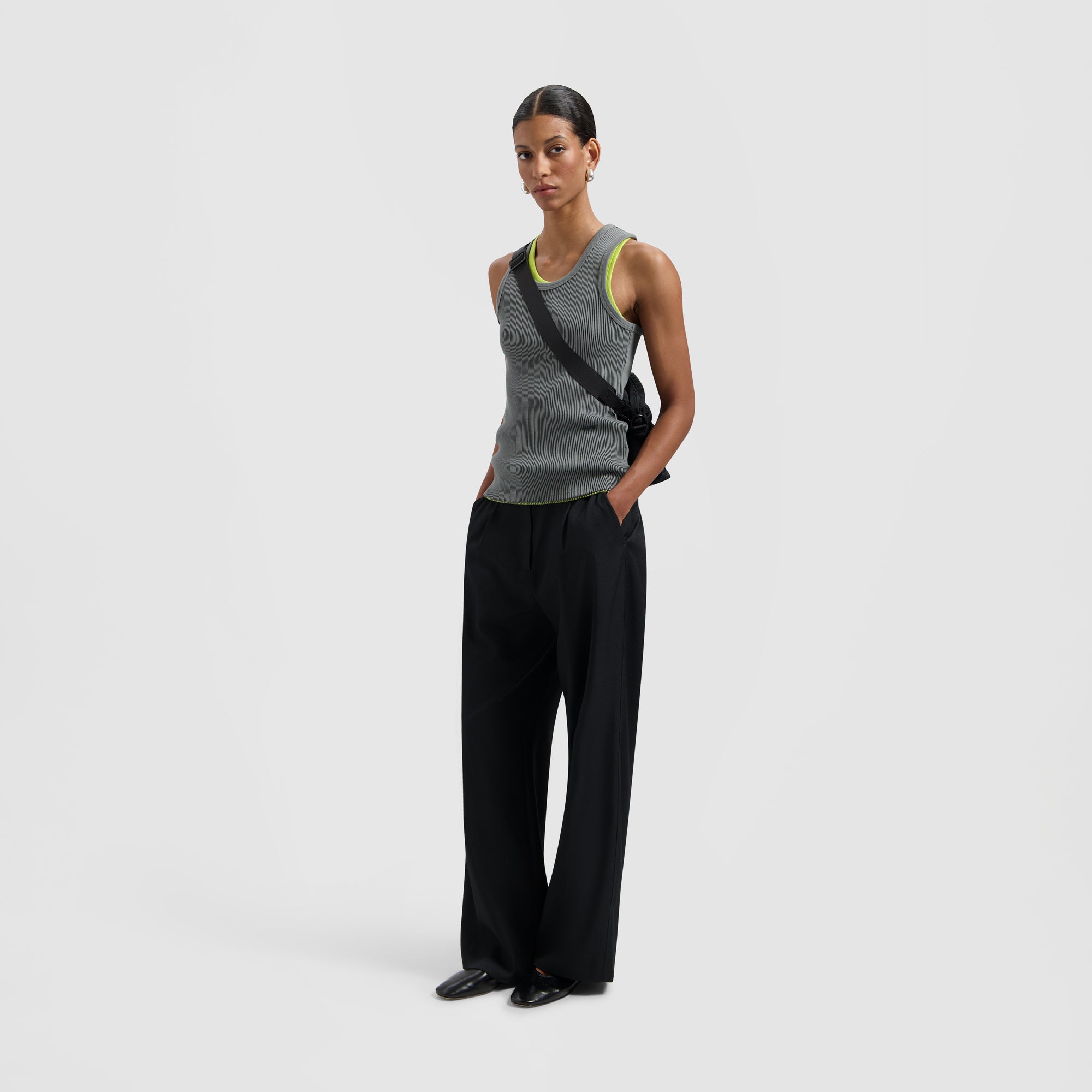 Retro Logo Ribbed Tank Top - Charcoal Grey