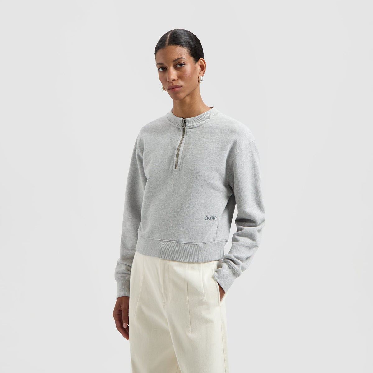 RETRO LOGO ZIP MOCKNECK | HEATHER GREY