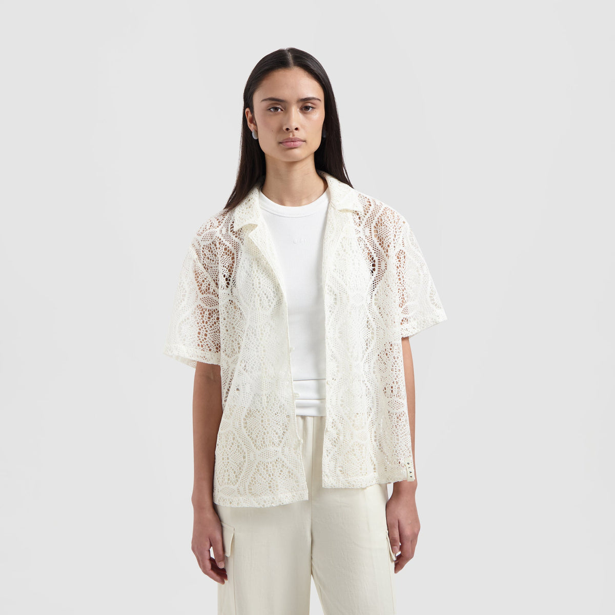 LACE CAMP SHIRT SS | OFF WHITE