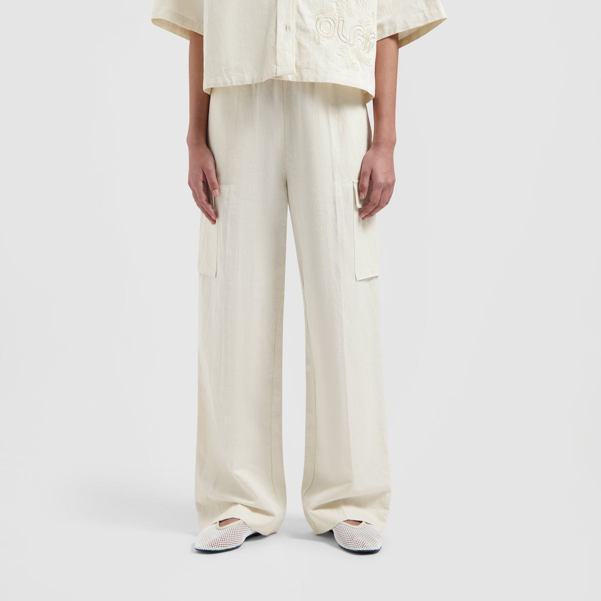 COTTON LINEN CARGO PANTS | OFF WHITE