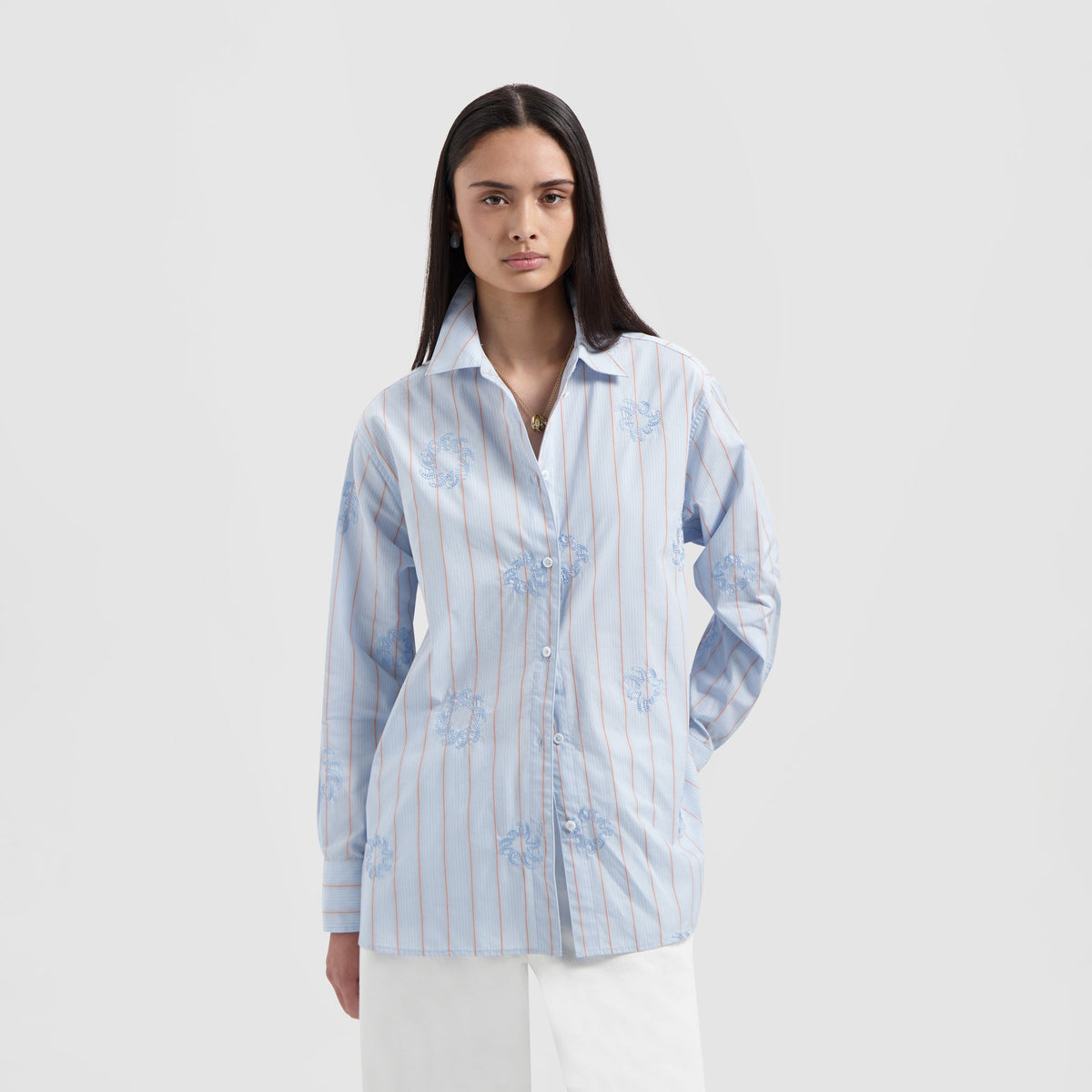 STRIPE EMBRO SUN SHIRT | SURF BLUE