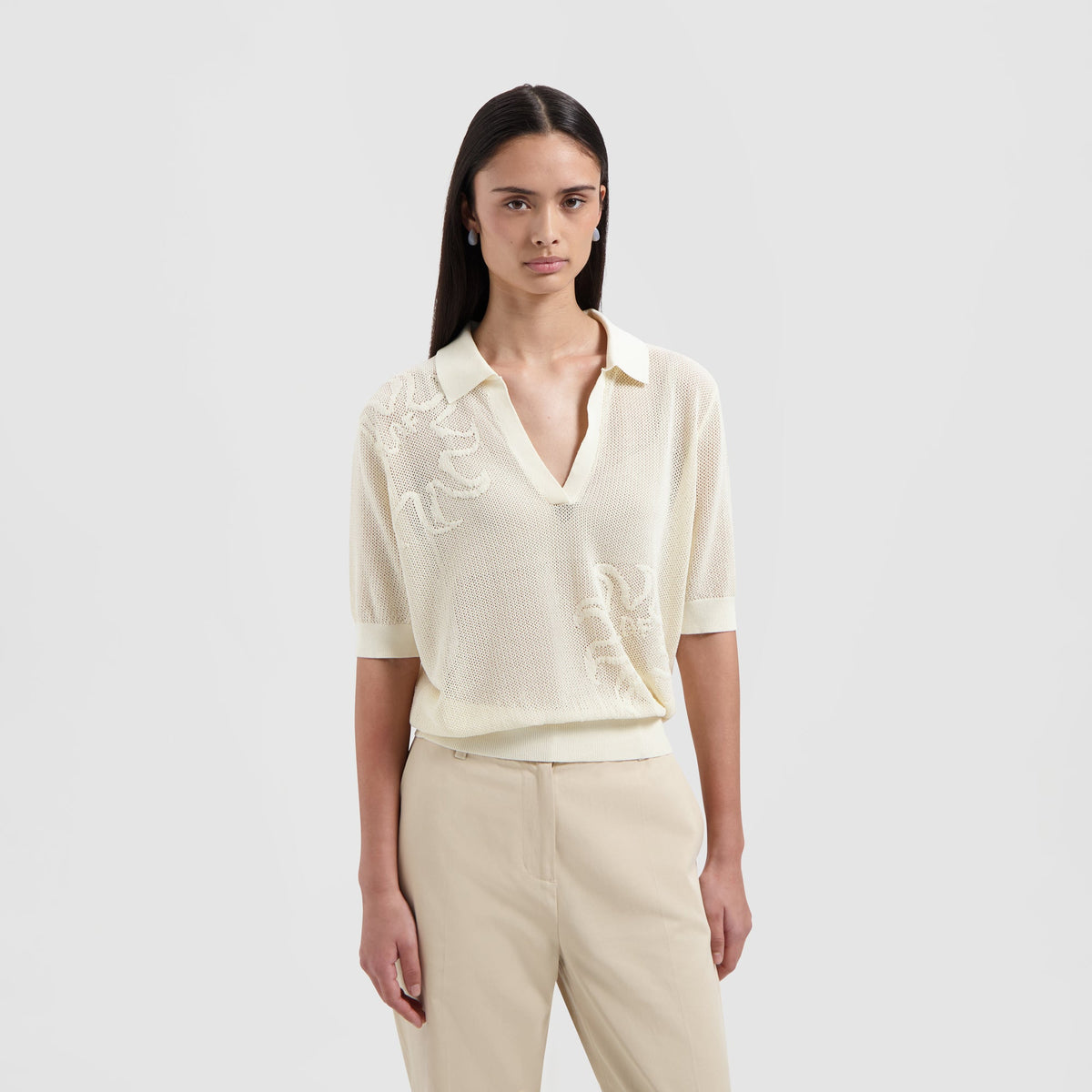 SUN KNITTED POLO TOP | BUTTERMILK