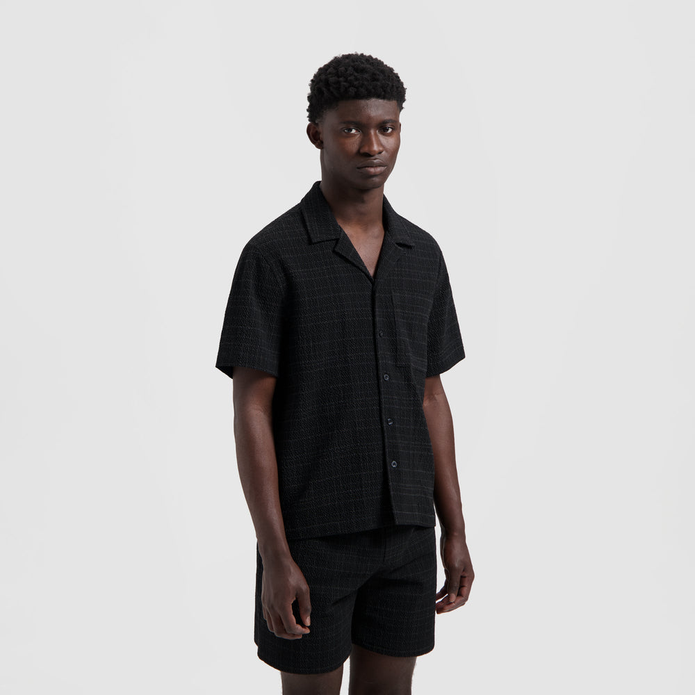 FINE CHECK CAMP SHIRT | BLACK