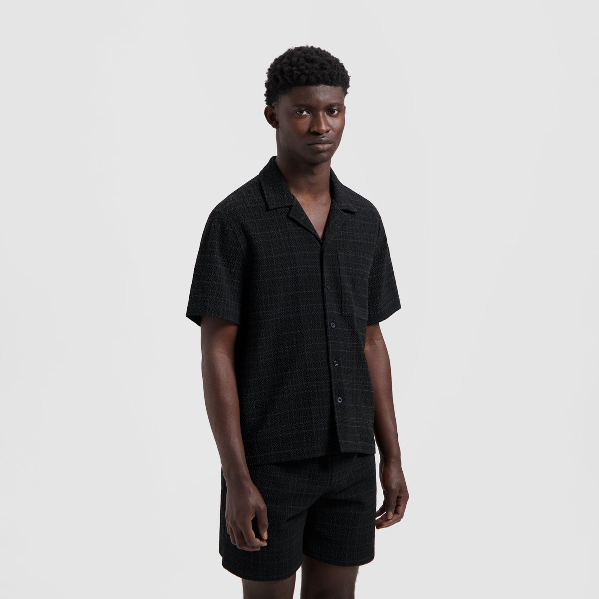 FINE CHECK CAMP SHIRT | BLACK