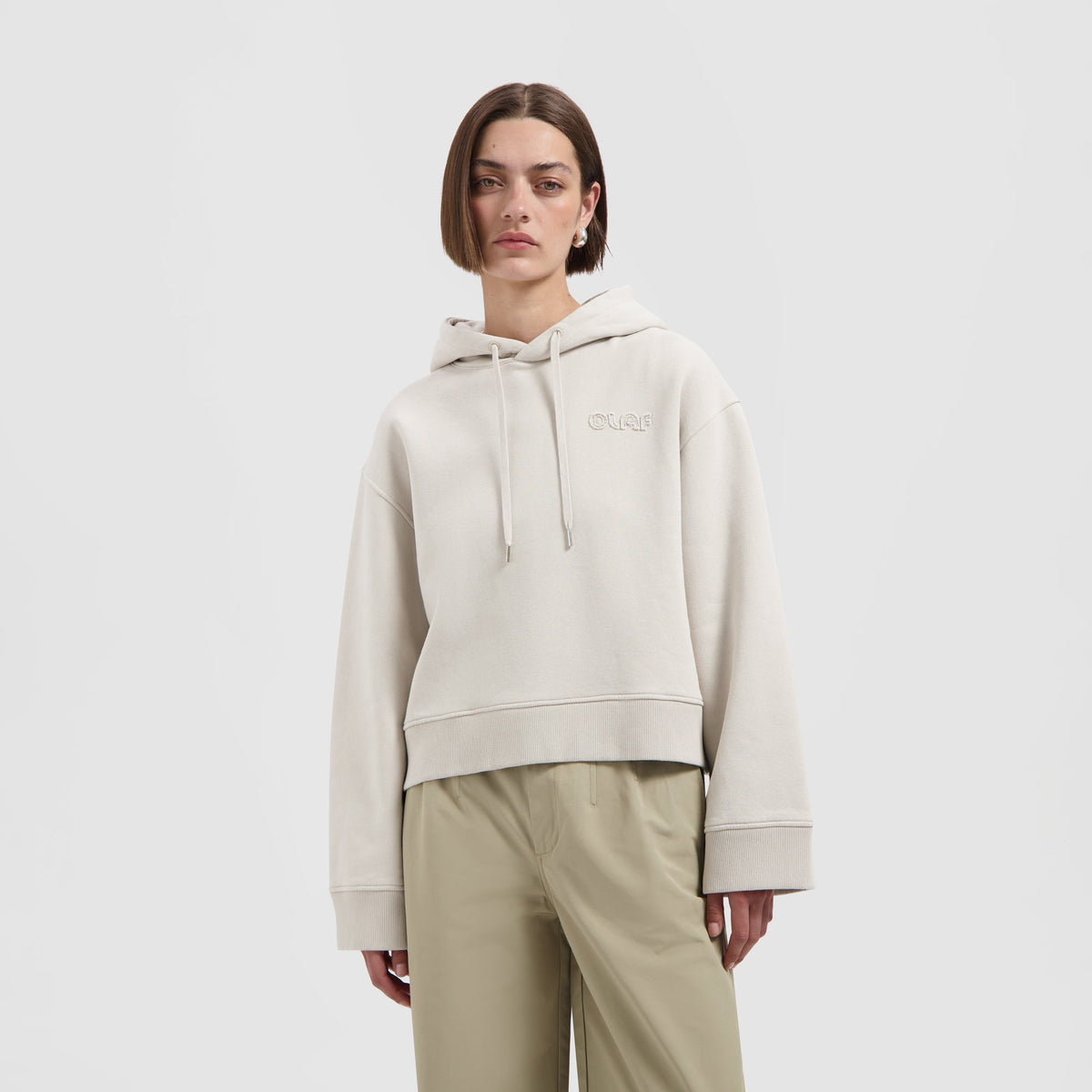 RETRO APPLIQUE HOODIE | CEMENT