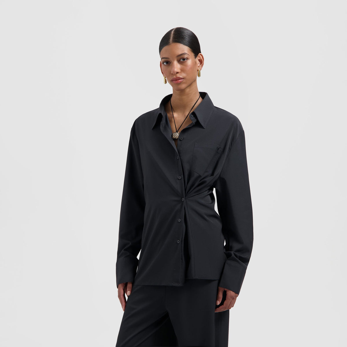 DRAPY ASYMMETRIC SHIRT | CHARCOAL