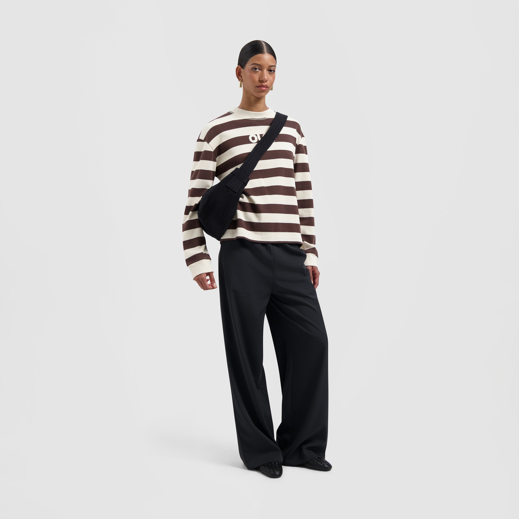 Striped Rib Retro Logo Crewneck