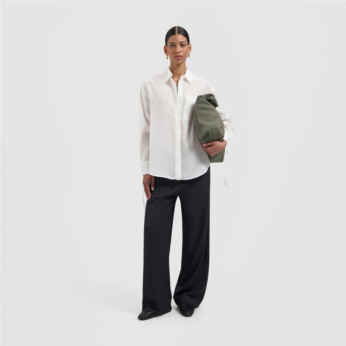 SEMI-SHEER TIE DETAIL SHIRT | OFF WHITE