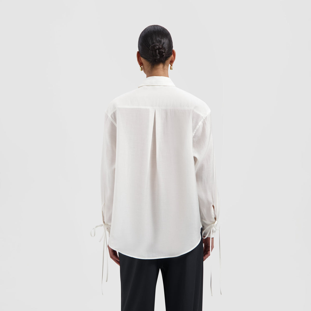 SEMI-SHEER TIE DETAIL SHIRT | OFF WHITE