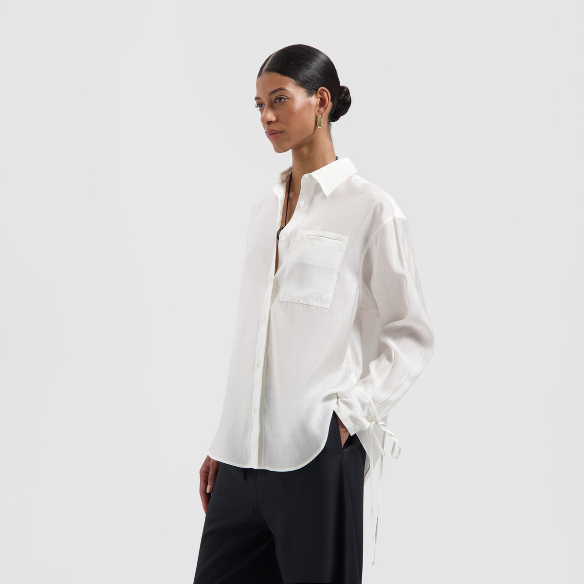 SEMI-SHEER TIE DETAIL SHIRT | OFF WHITE