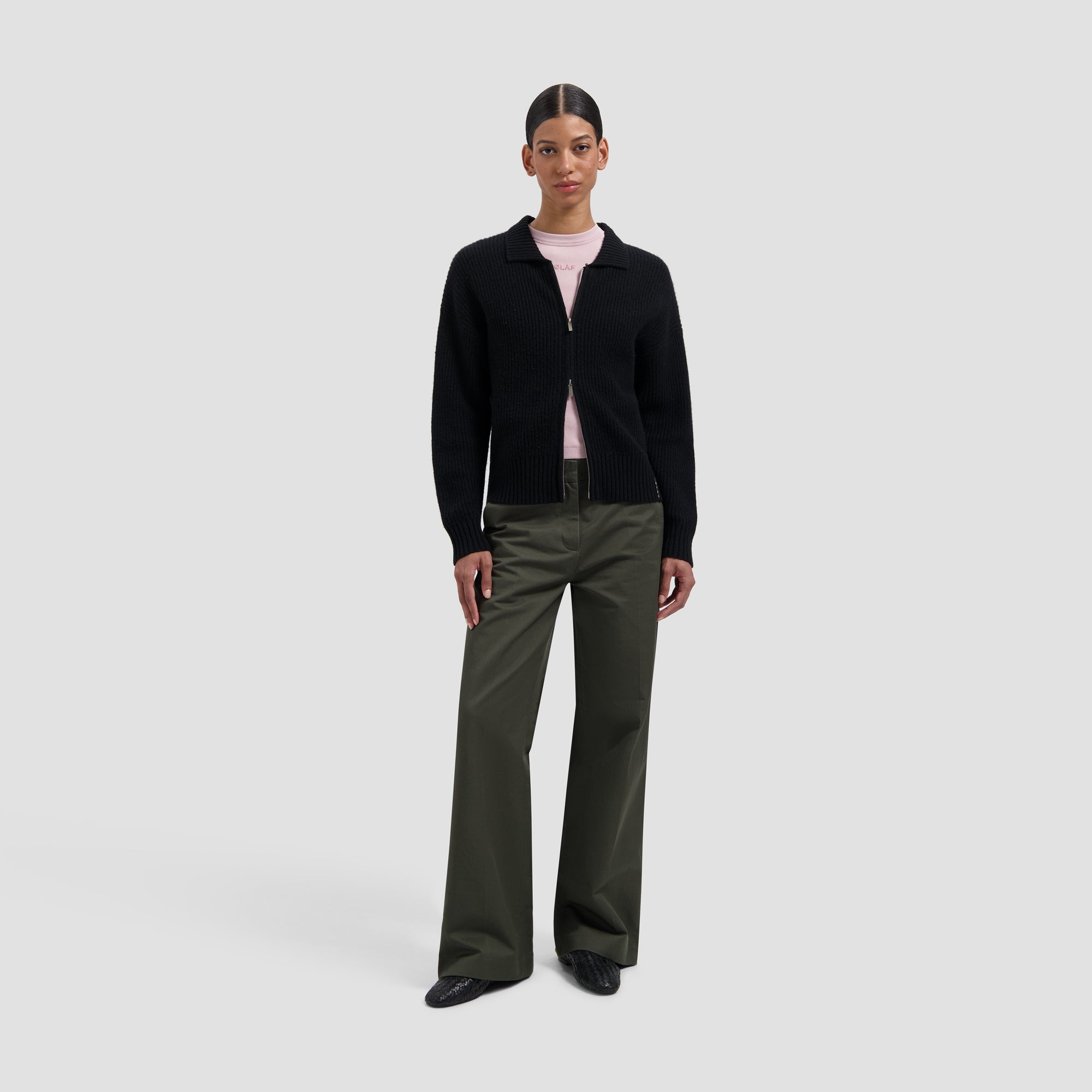 Knitted Zip Cardigan - Black