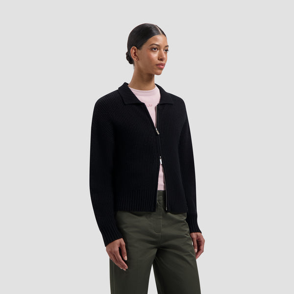 Knitted Zip Cardigan - Black