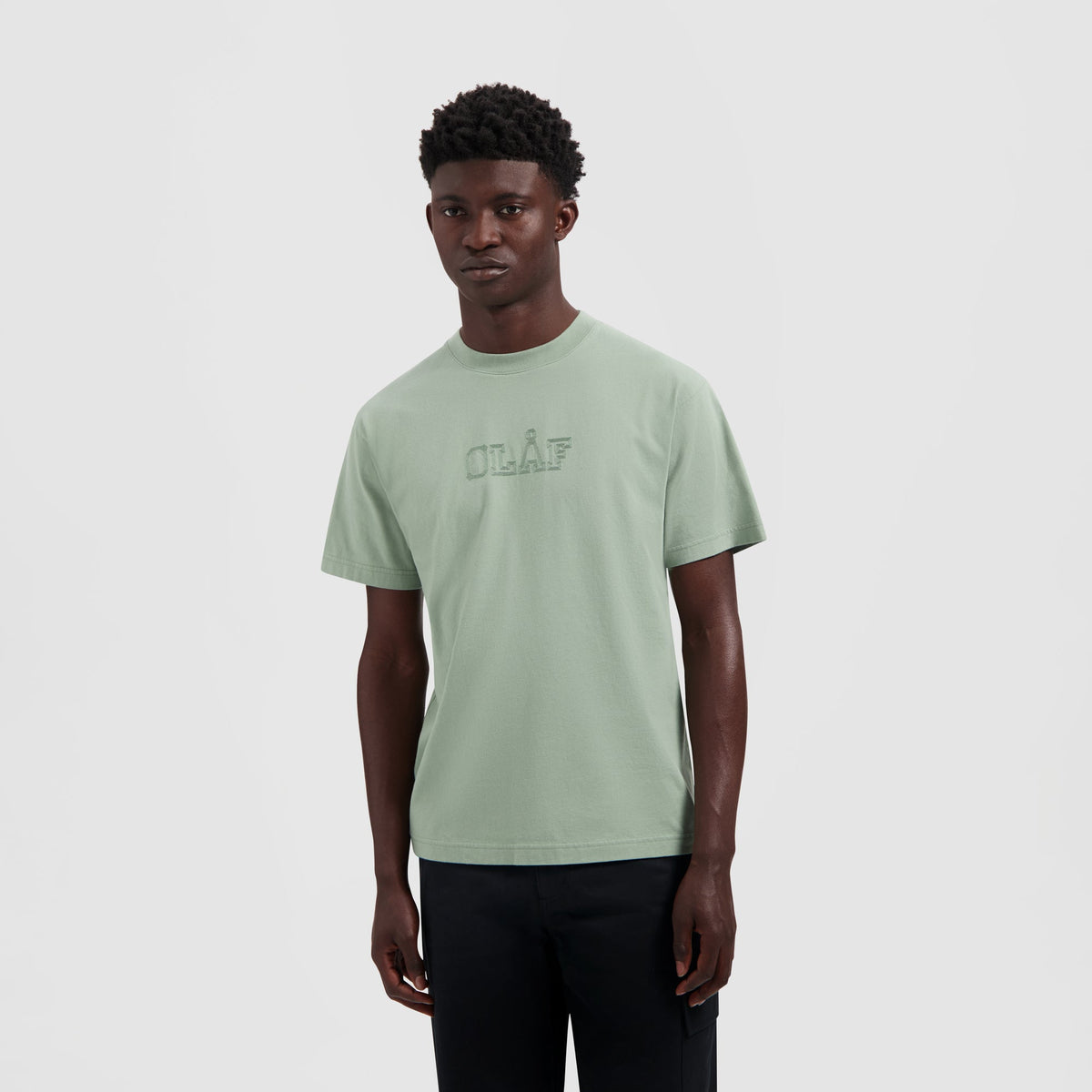 STITCHED VARSITY TEE | GREEN MILIEU