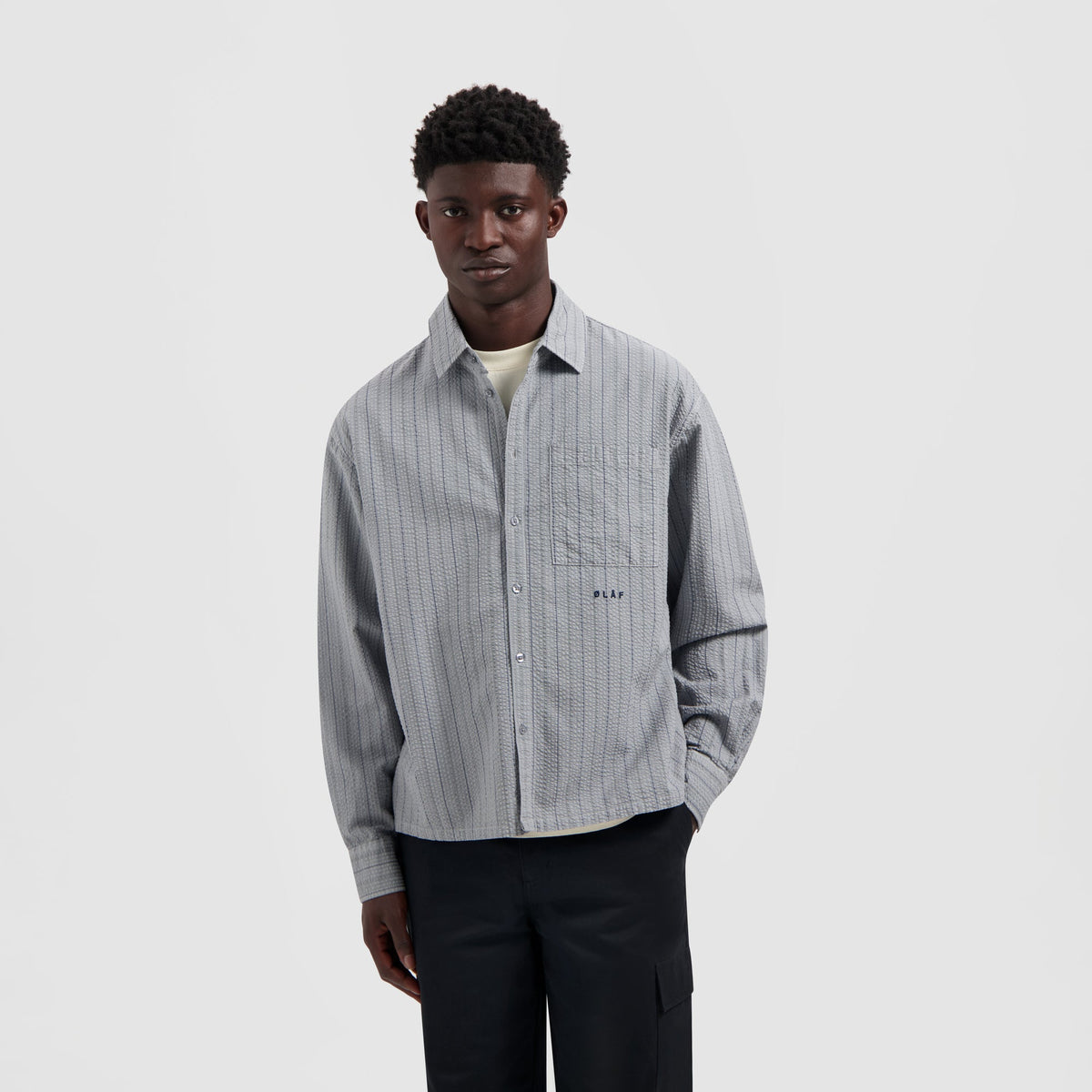 STRIPED BOXY SHIRT | NAVY