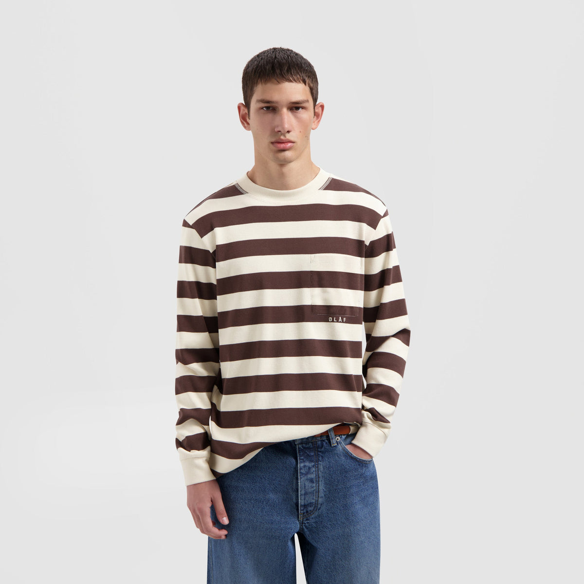STRIPED RIB CREWNECK | HOT FUDGE / OFF-WHITE