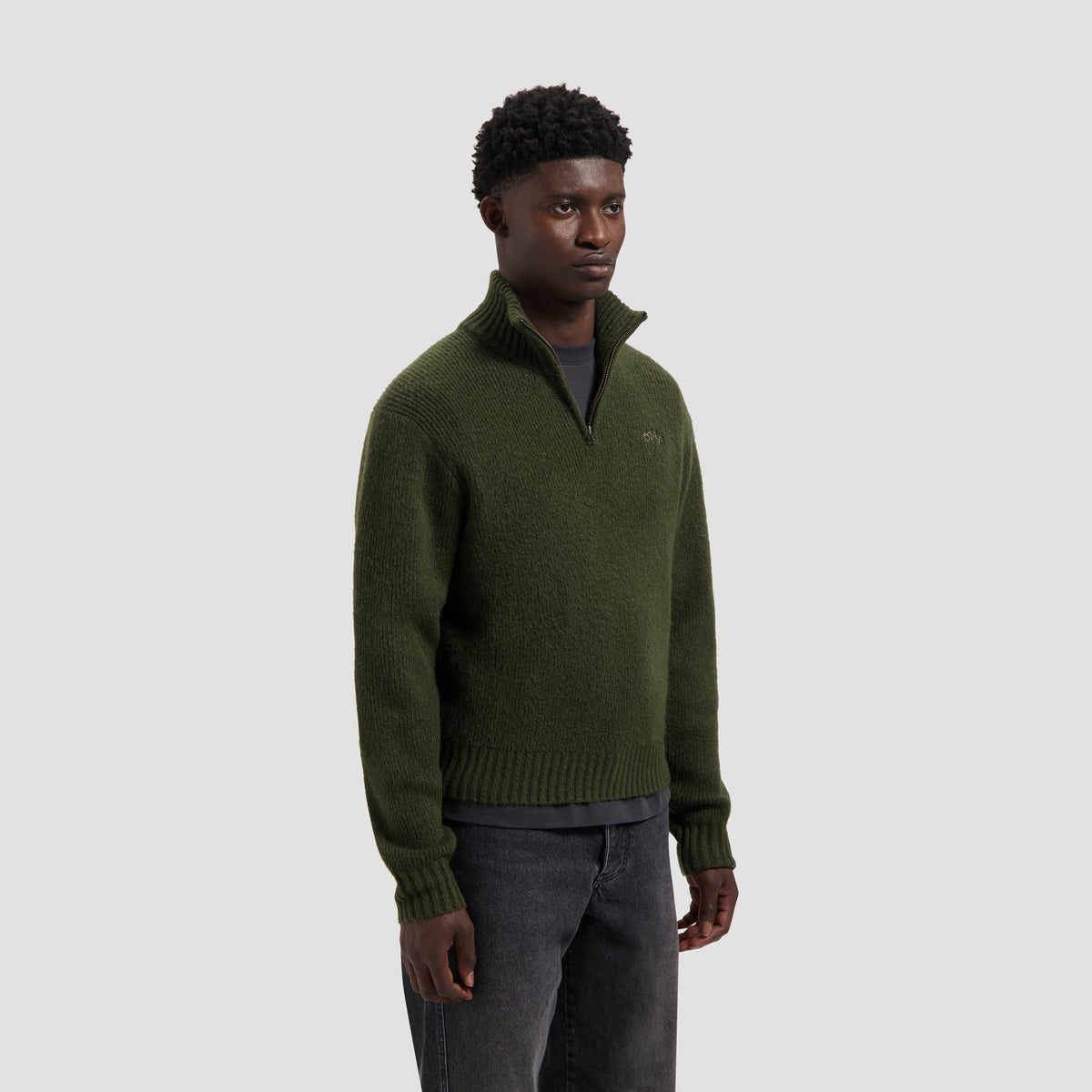 SIGNATURE KNITTED ZIP MOCK | OLIVE NIGHT