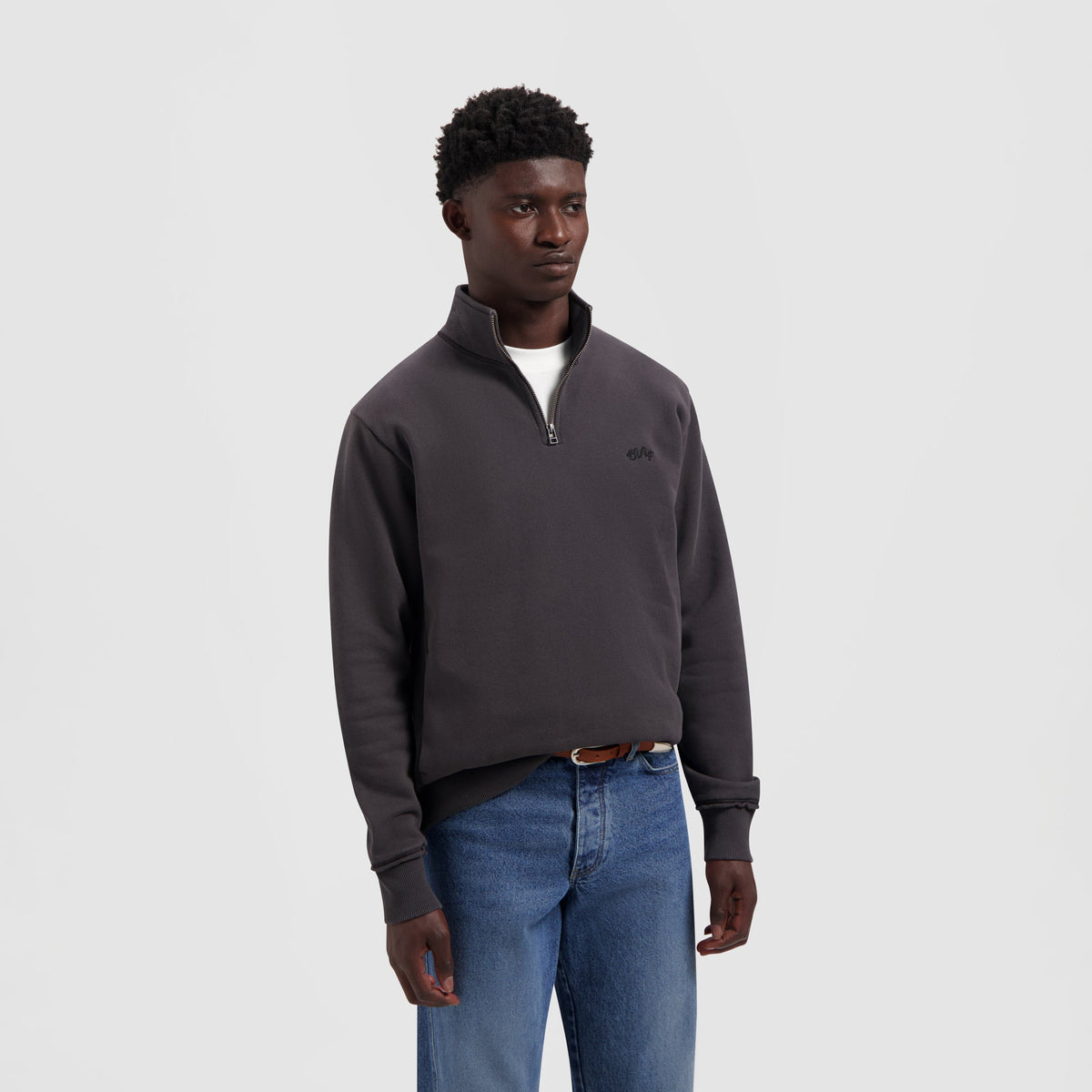 SIGNATURE ZIP MOCK | CHARCOAL
