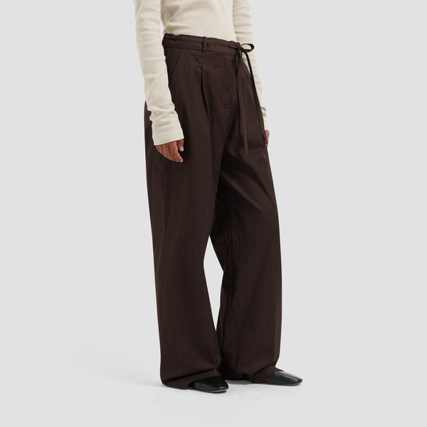 Pinstripe Tailored Trousers - Hot Fudge