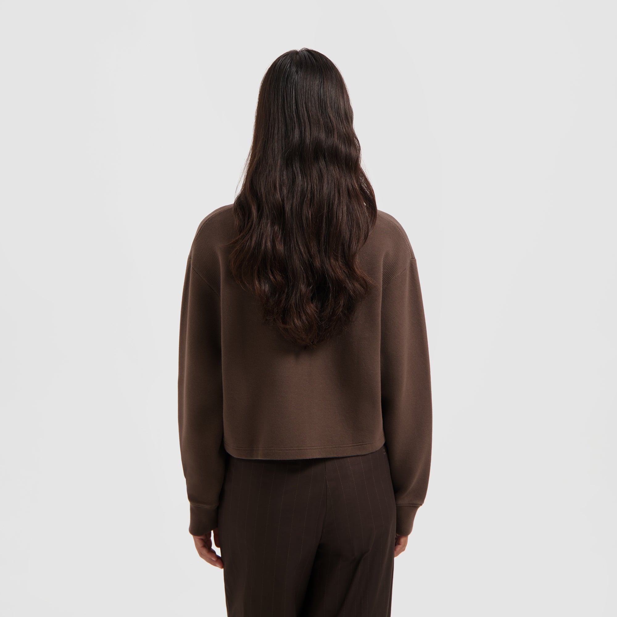 Waffle Polo Top Long Sleeve - Hot Fudge