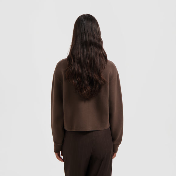 Waffle Polo Top Long Sleeve - Hot Fudge