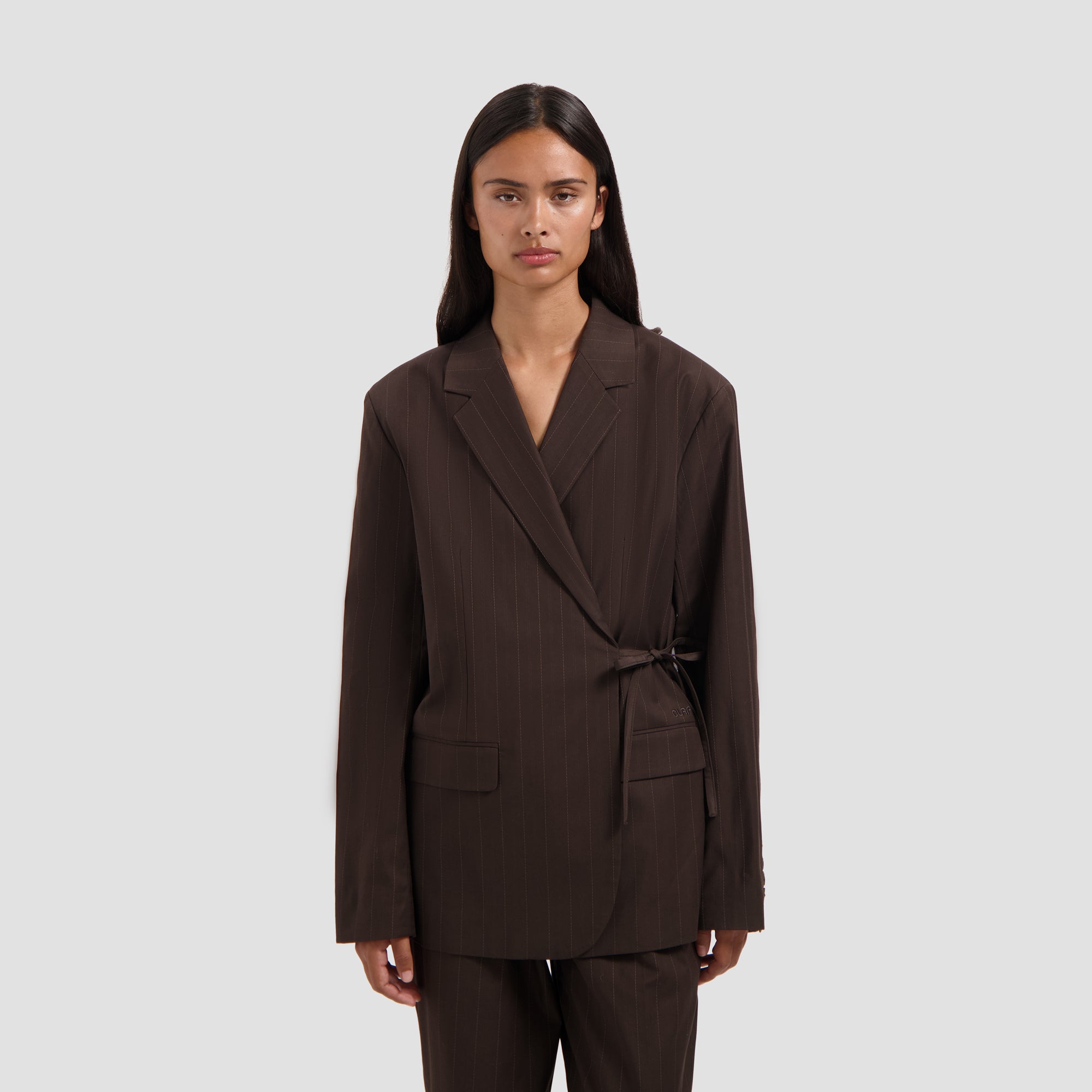 Pinstripe Tie Detail Blazer - Hot Fudge