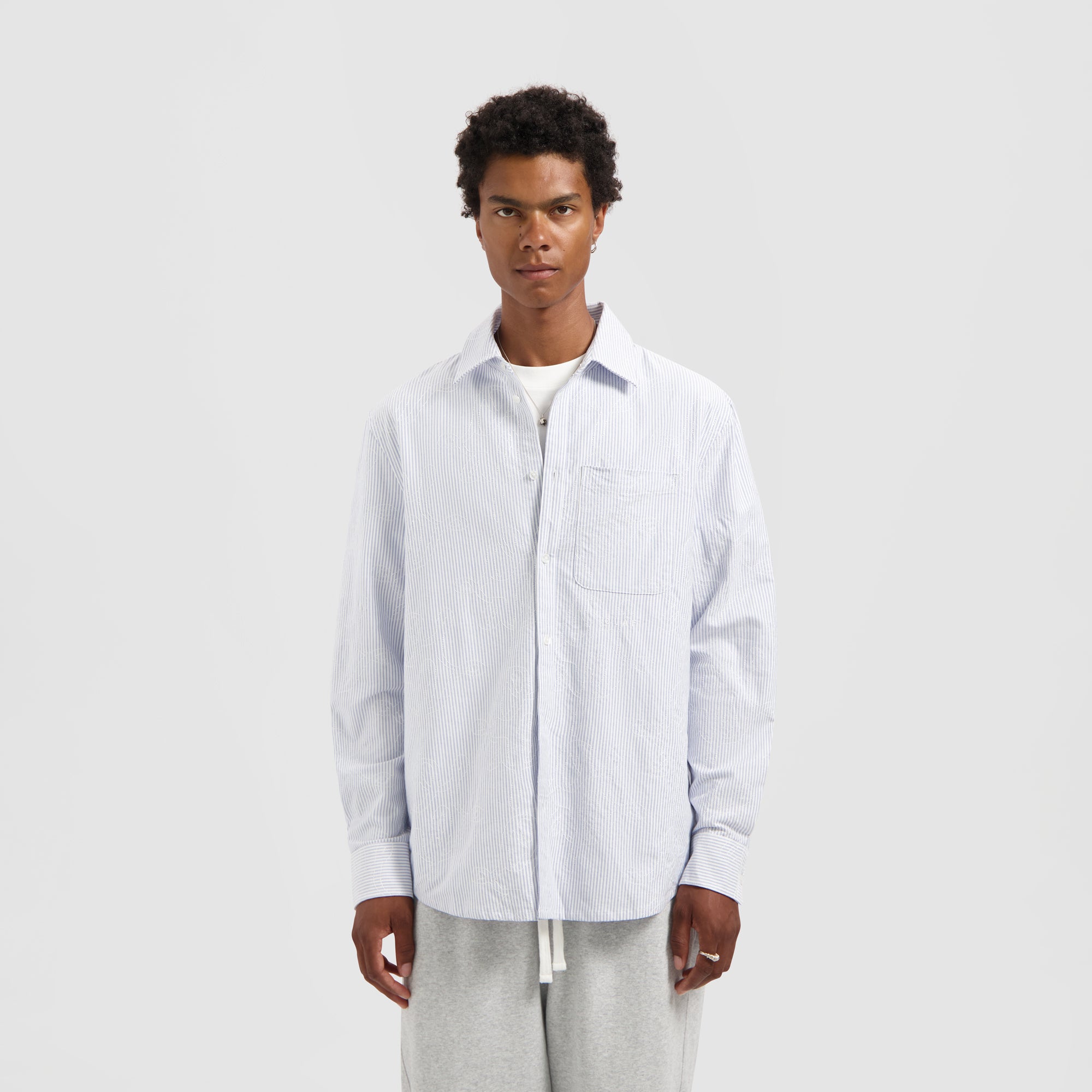 Monogram Embro Oxford Shirt - Blue Stripe