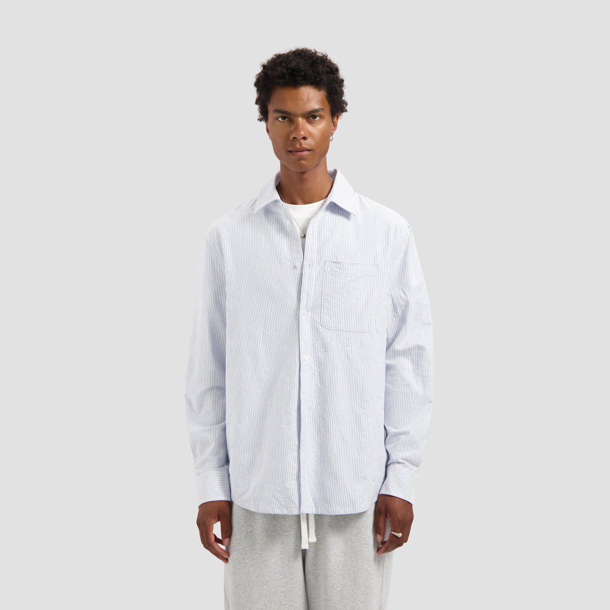 MONOGRAM EMBRO OXFORD SHIRT | BLUE STRIPE