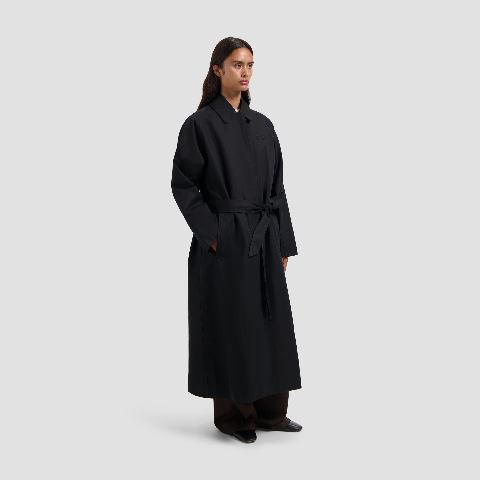 Retro Logo Trench Coat - Black – OLAF