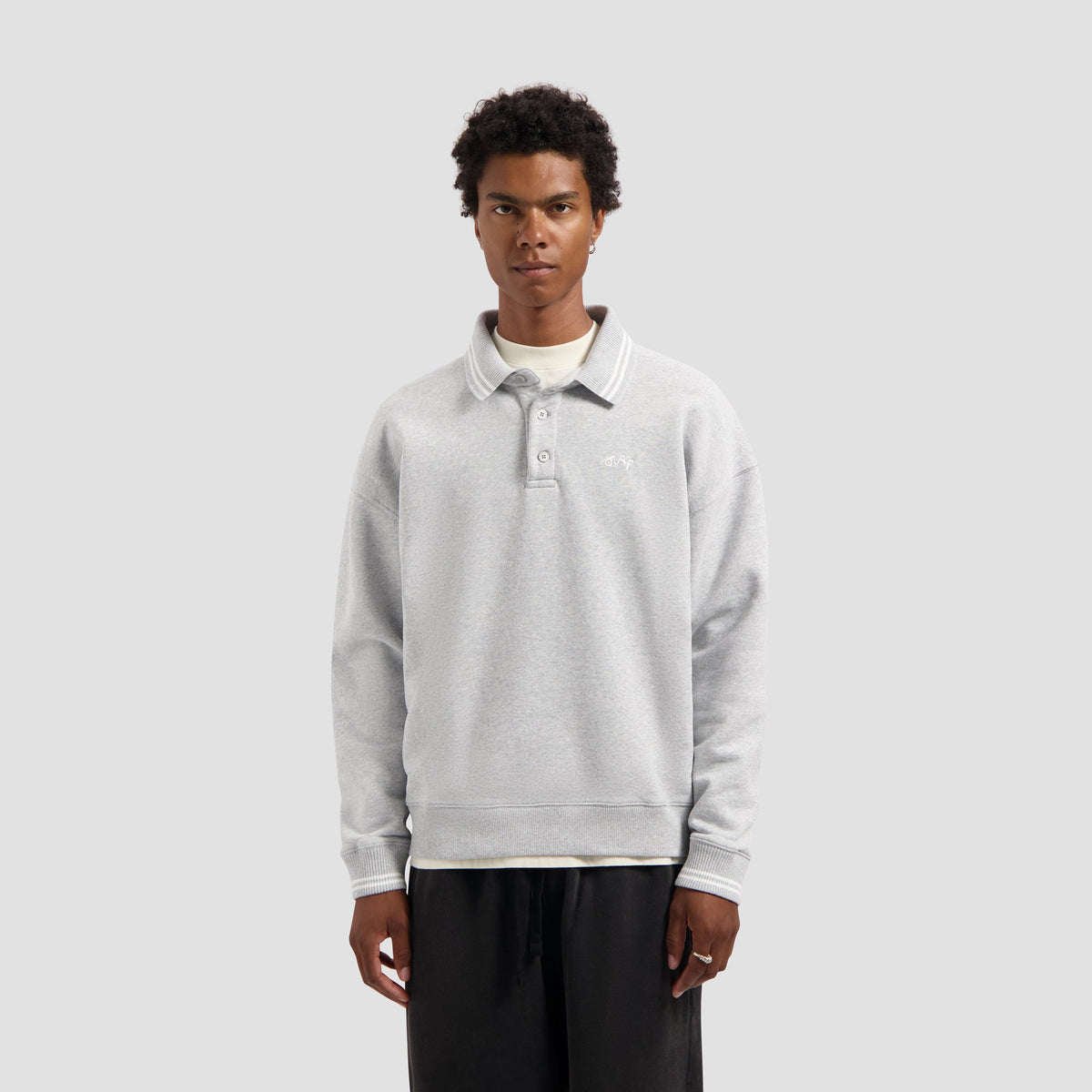 TIPPING DETAIL OVERSIZED POLO | HEATHER GREY