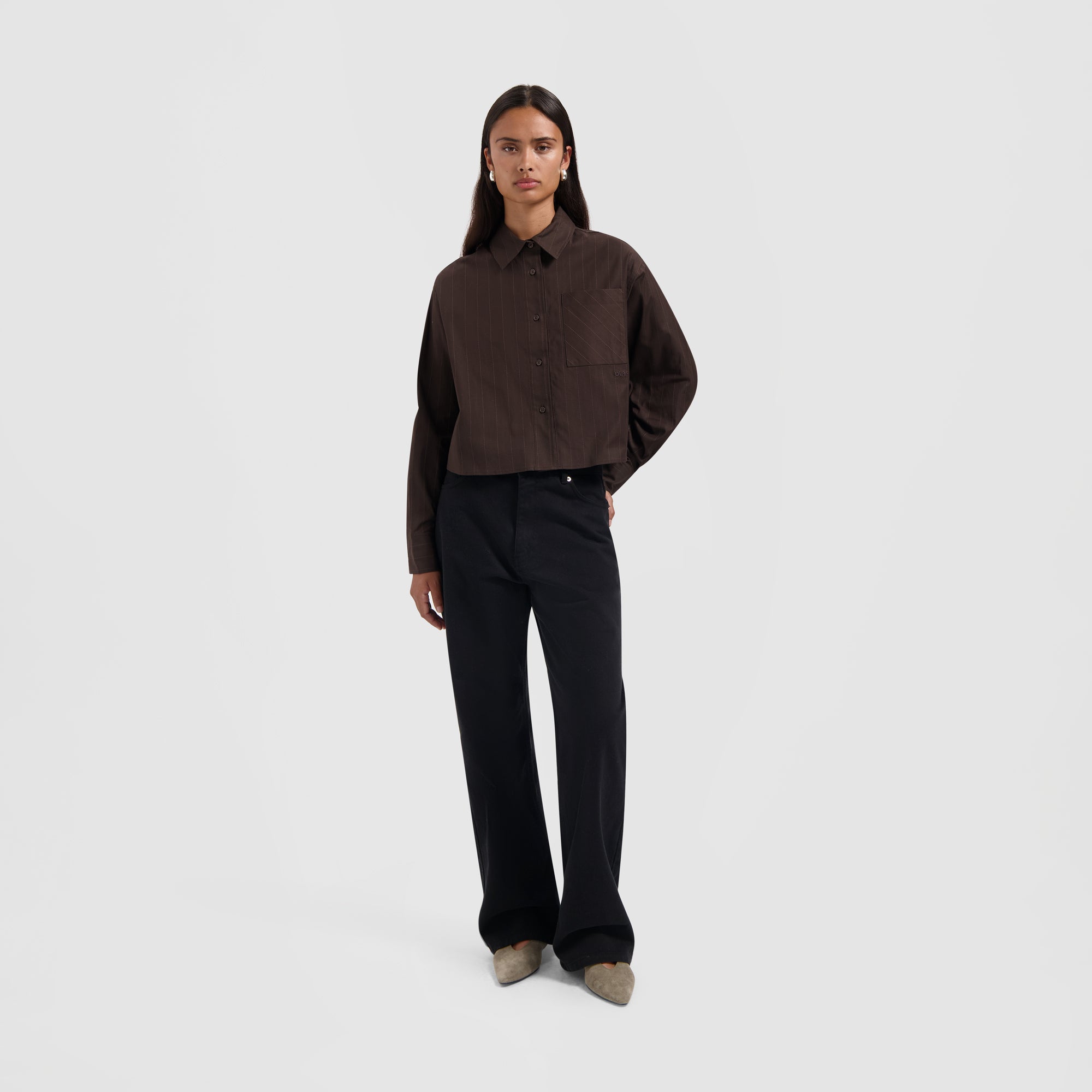 Pinstripe Cropped Shirt - Hot Fudge