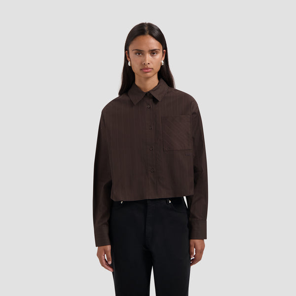 Pinstripe Cropped Shirt - Hot Fudge