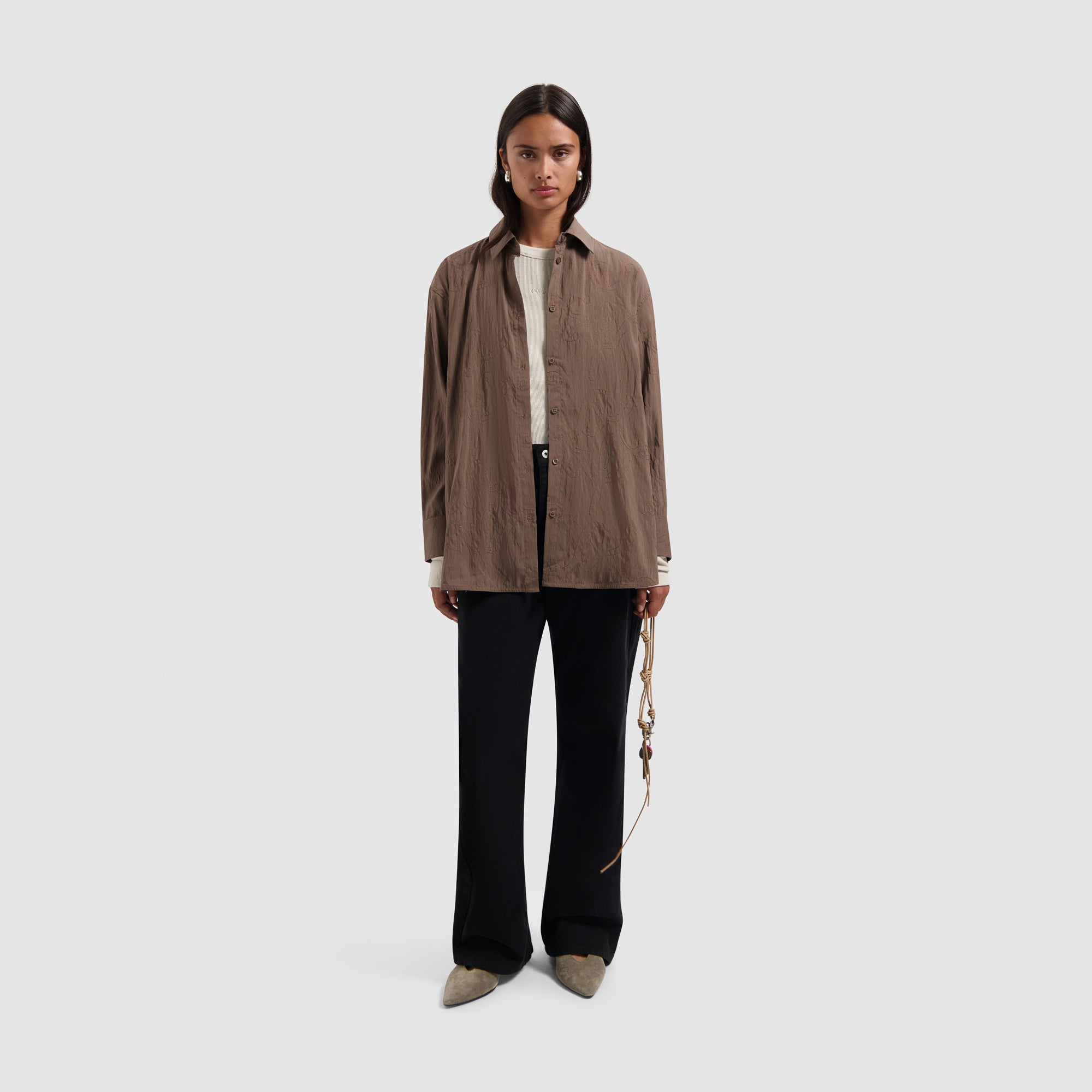 Monogram Embro Oversized Shirt - Taupe