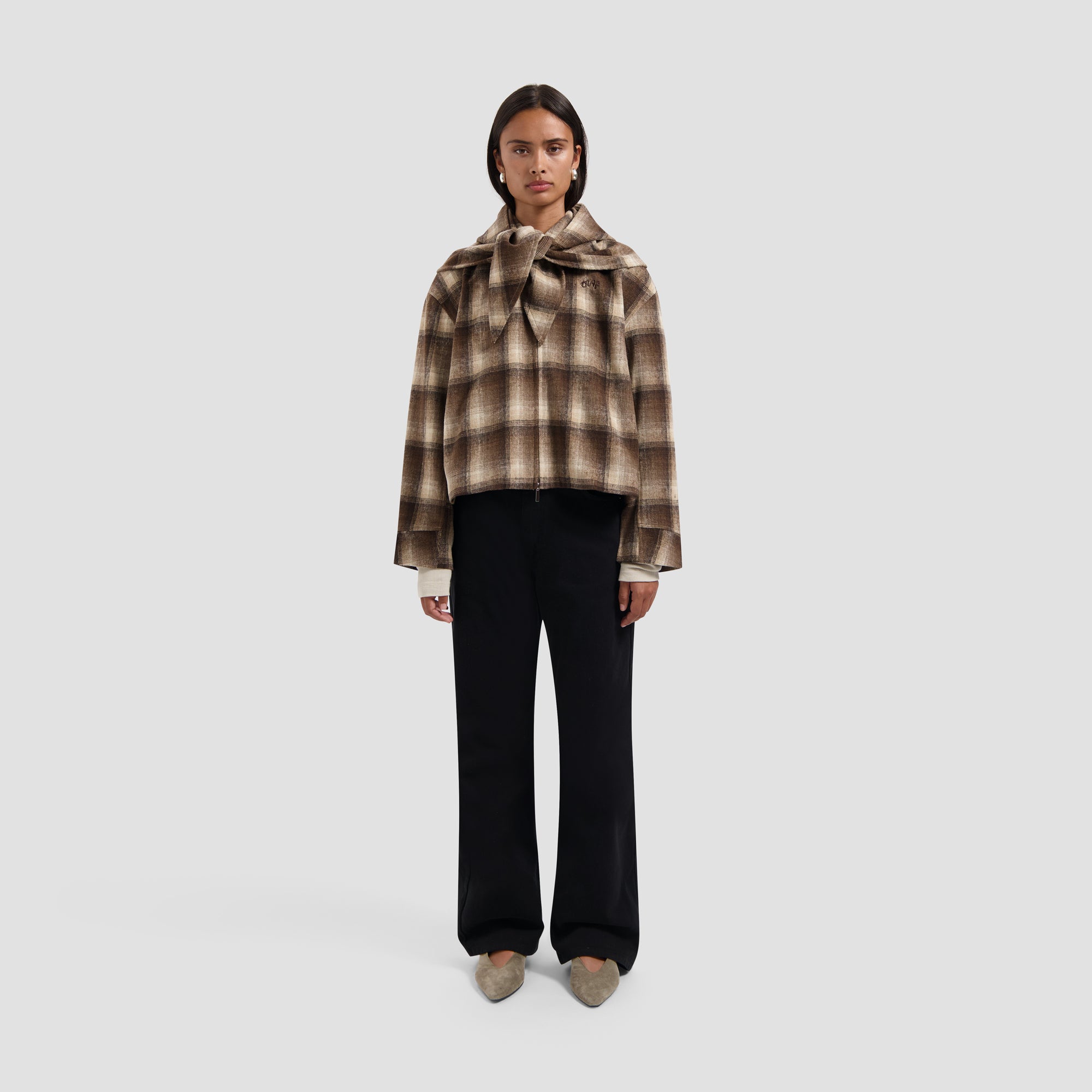 Checked Cropped Jacket - Hot Fudge