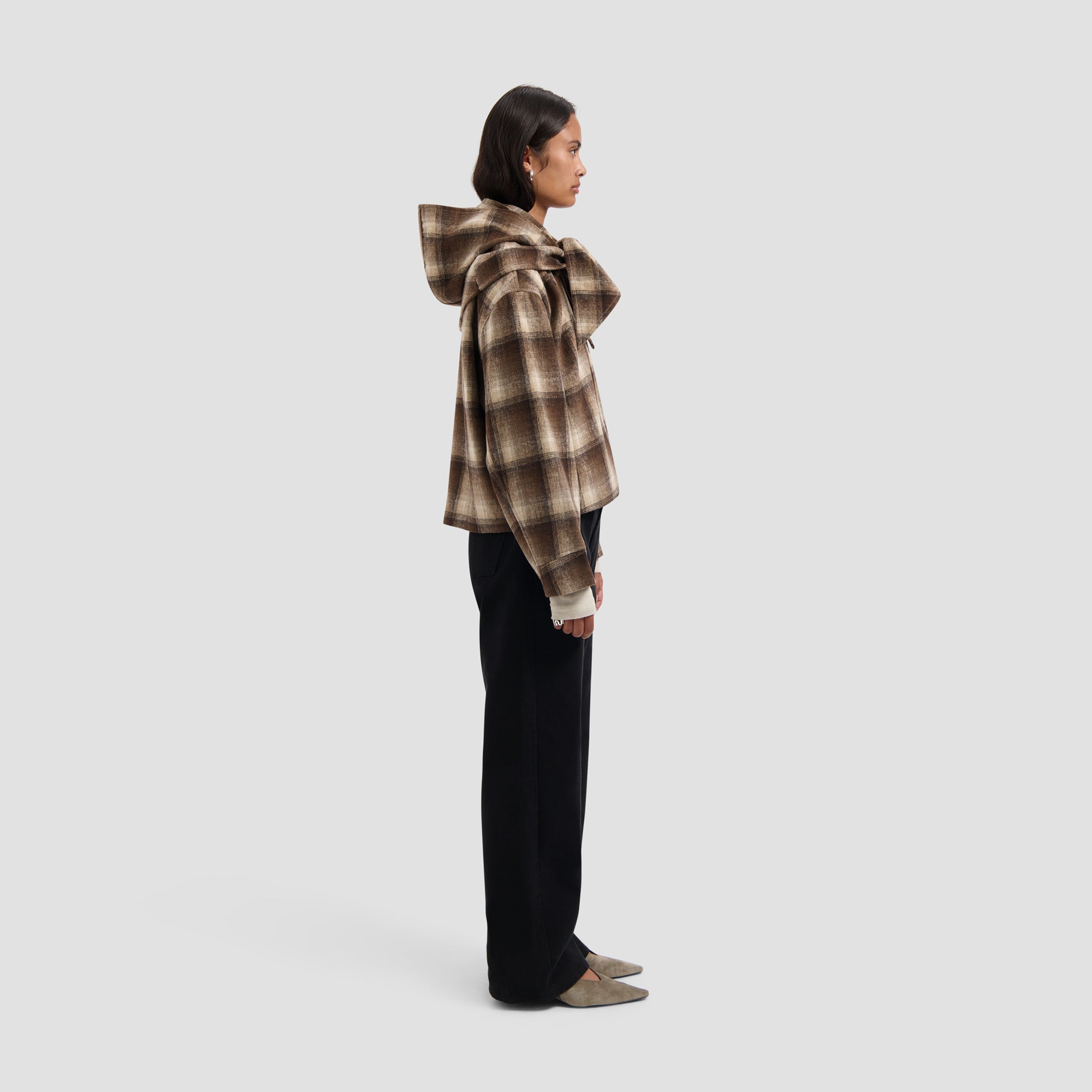 Checked Cropped Jacket - Hot Fudge