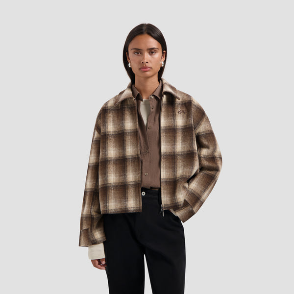 Checked Cropped Jacket - Hot Fudge