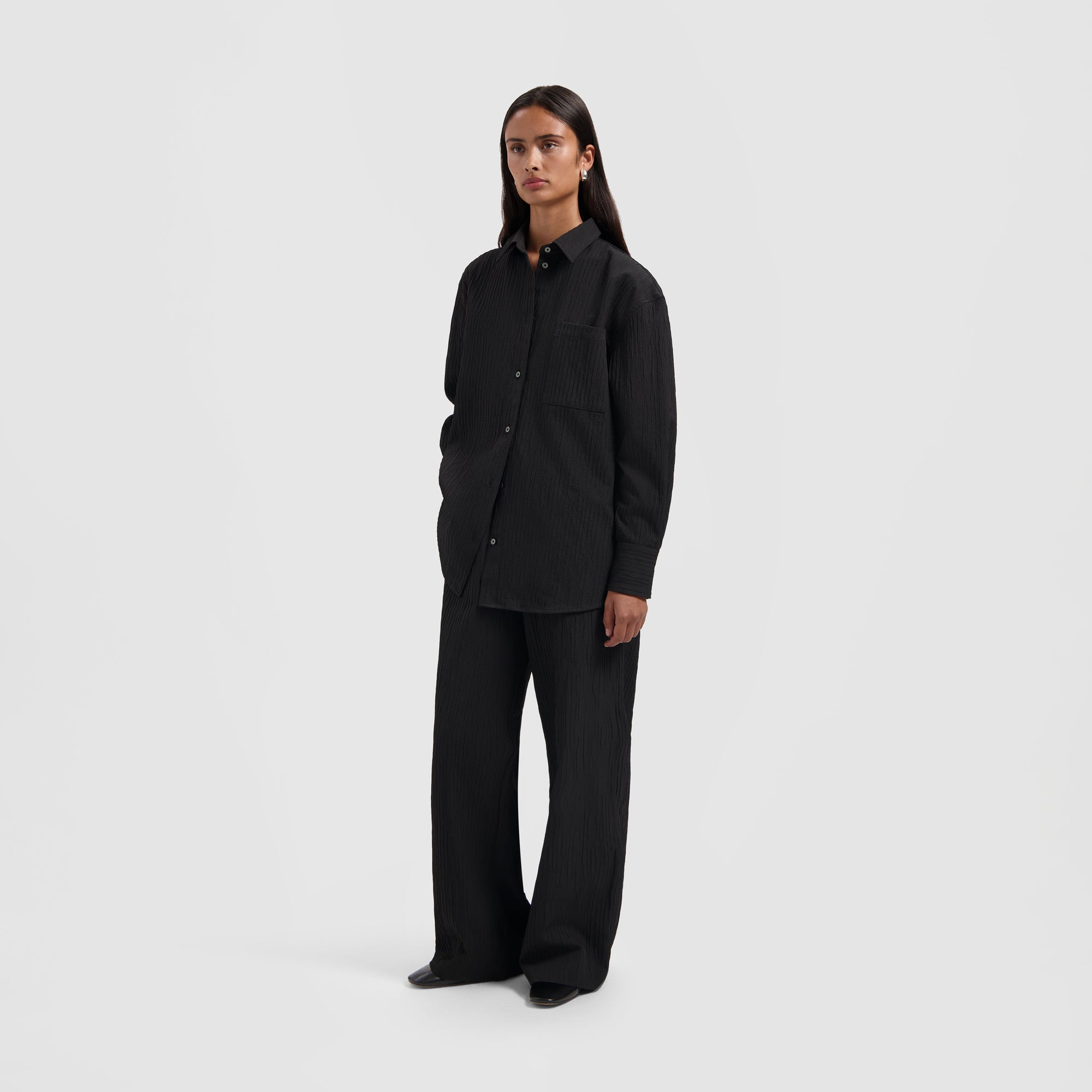 Textured Drapey Shirt - Black