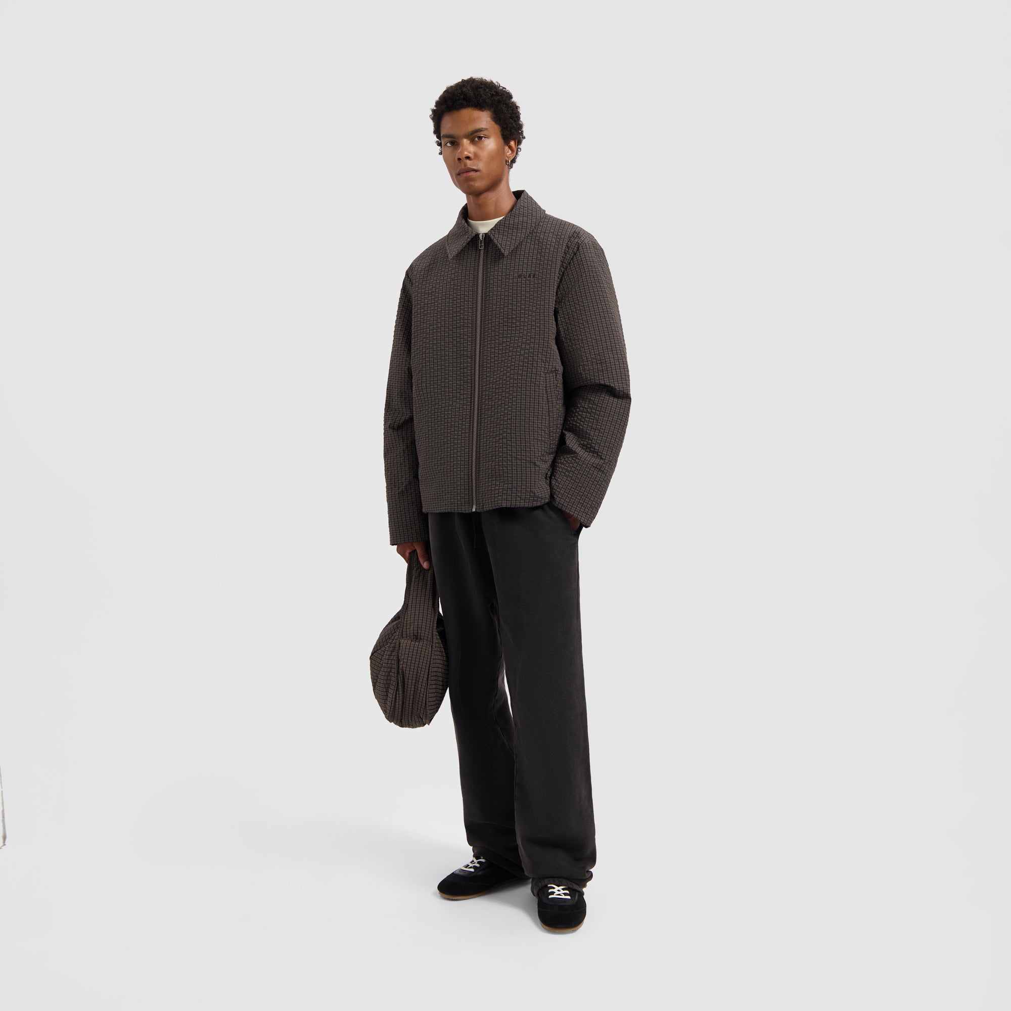 Checked Padded Coach Jacket - Hot Fudge