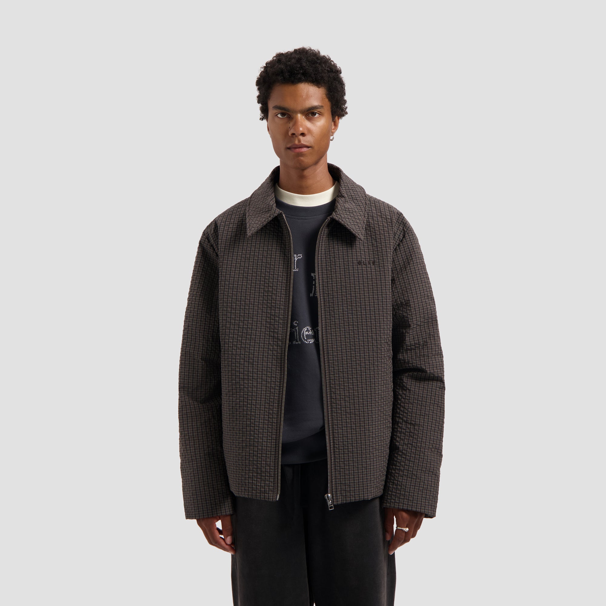 Checked Padded Coach Jacket - Hot Fudge