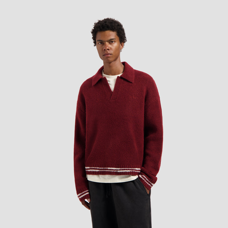 Crafted Detail Knitted Polo - Rum Raisin