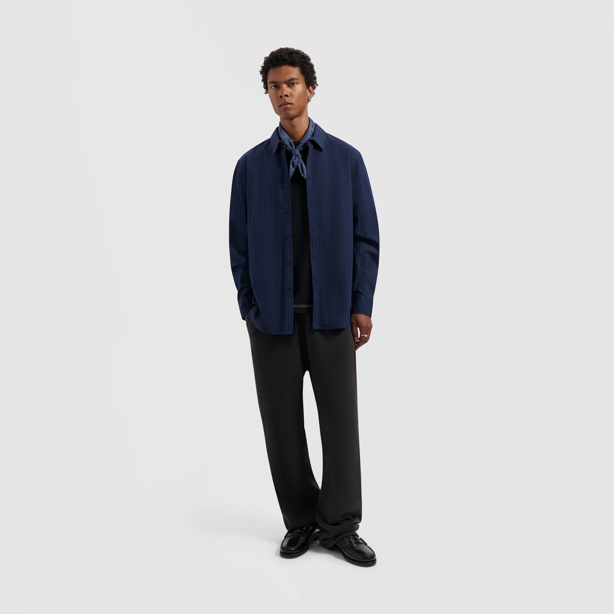 Stitched Striped Relaxed Shirt - Navy