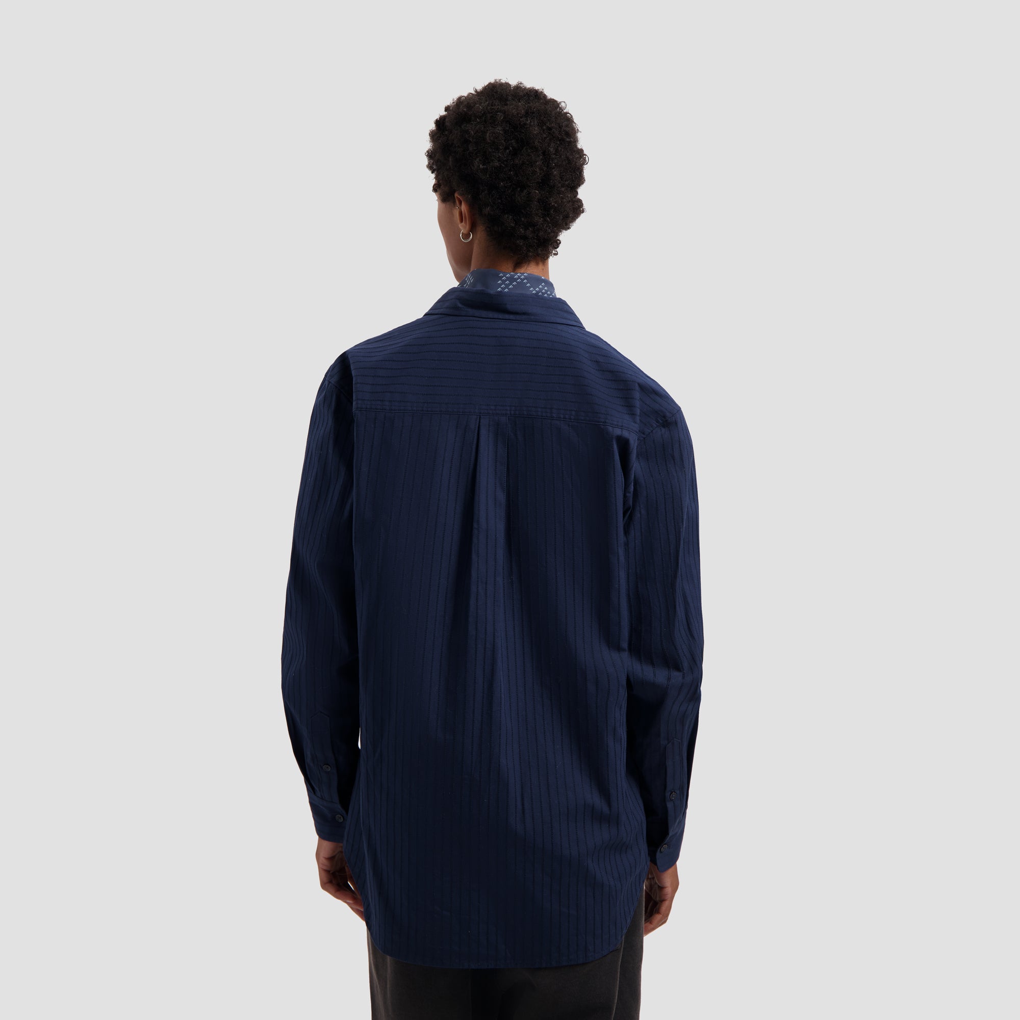 Stitched Striped Relaxed Shirt - Navy