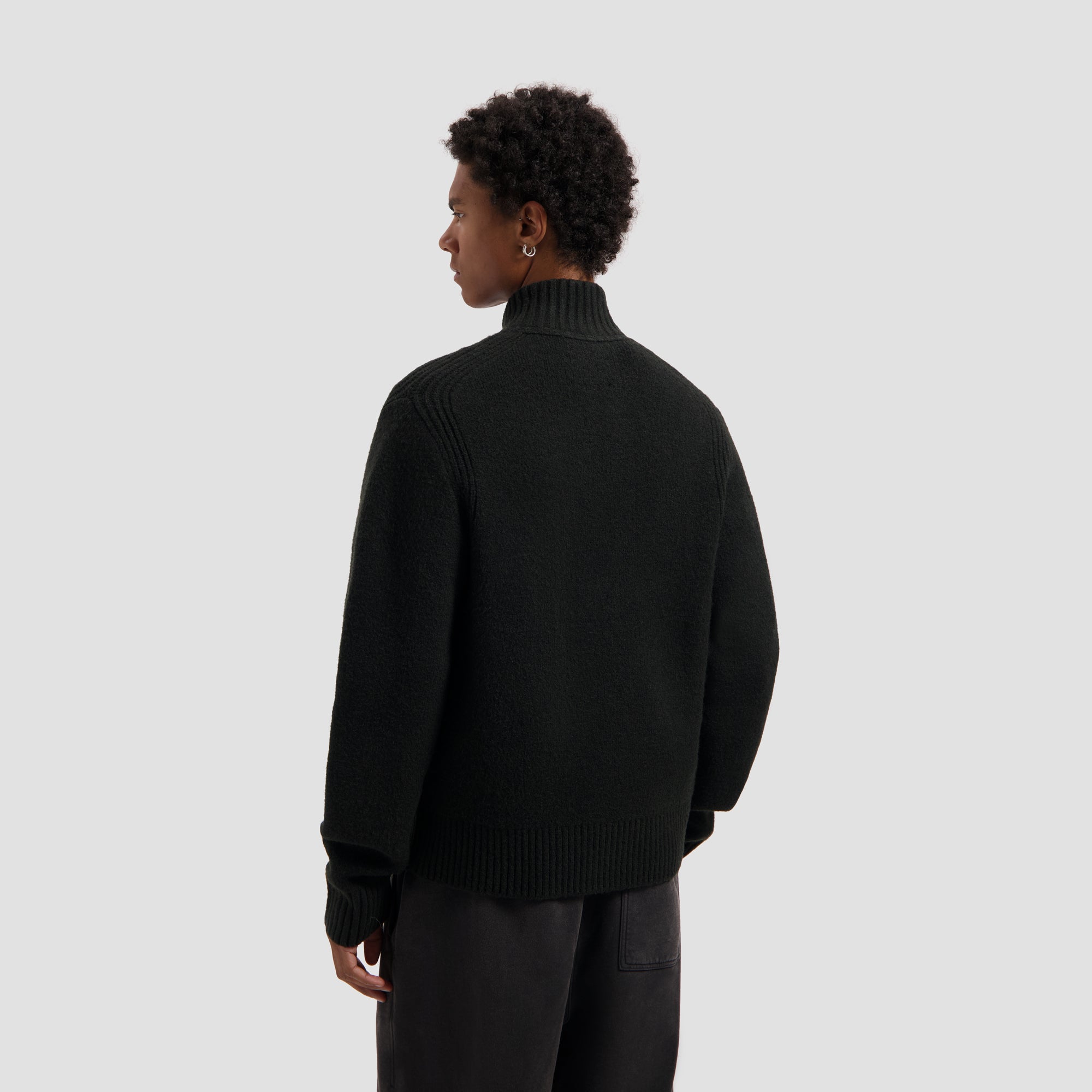 Zip Knitted Mock Neck - Black