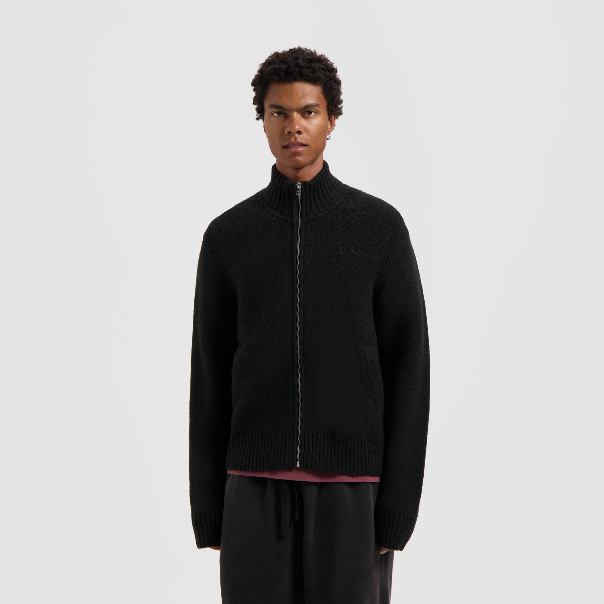 Zip Knitted Mock Neck - Black