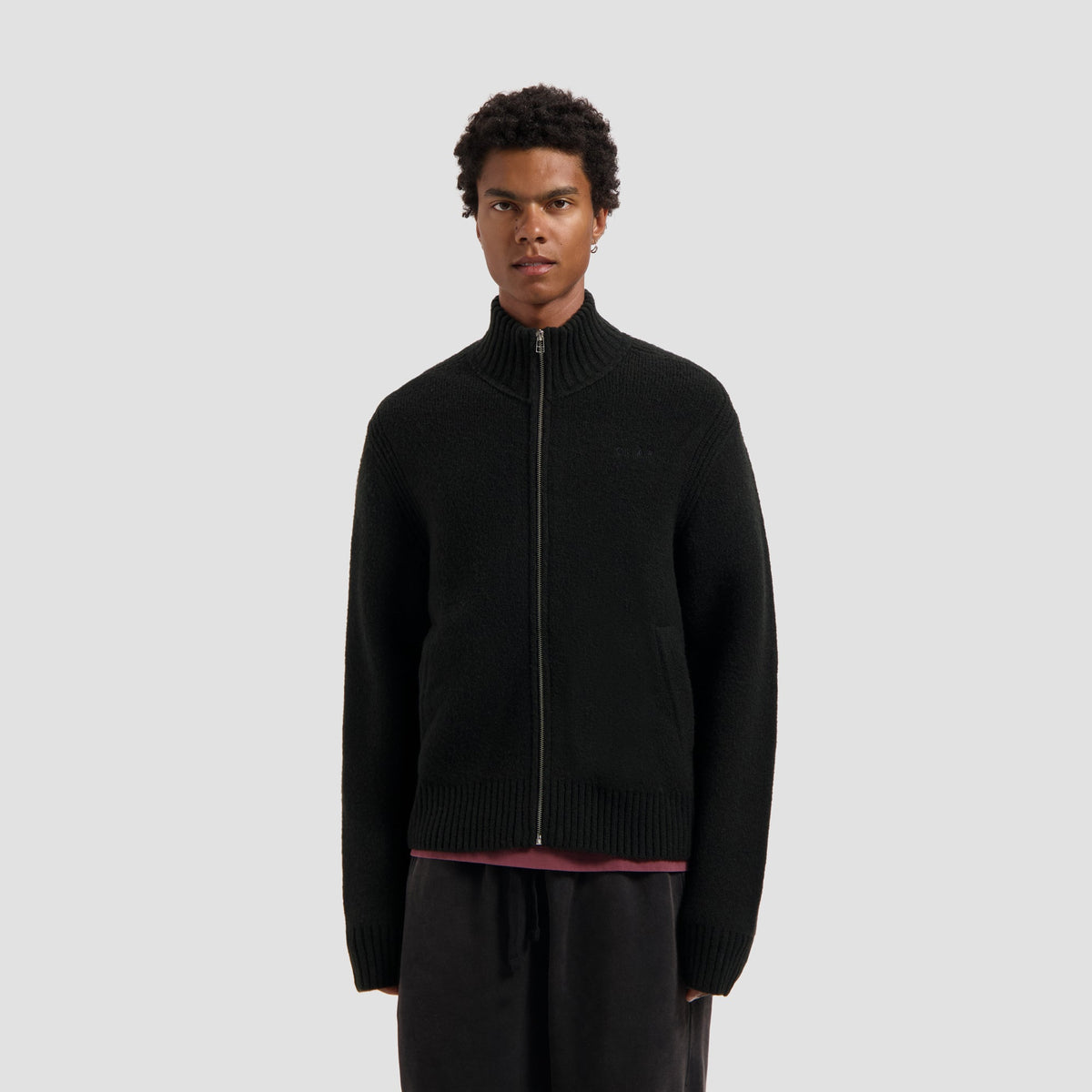ZIP KNITTED MOCK NECK | BLACK