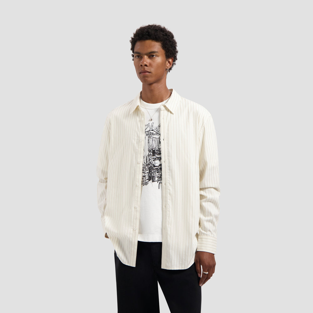 STITCHED STRIPED RELAXED SHIRT | OFF WHITE