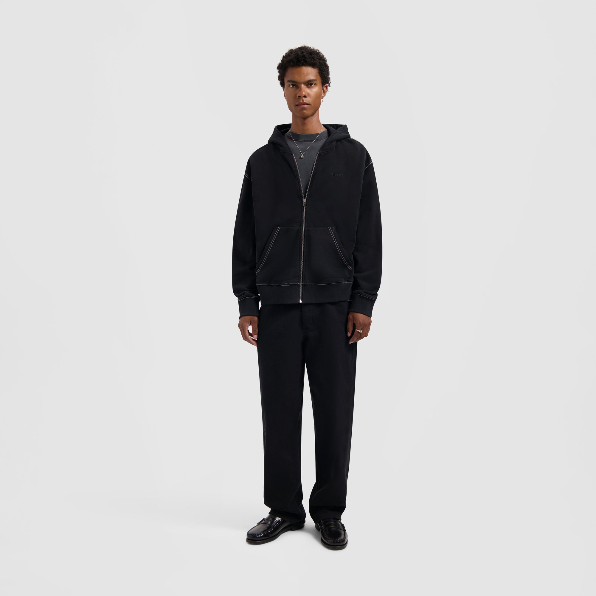 Contrast Signature Zip Hoodie - Black